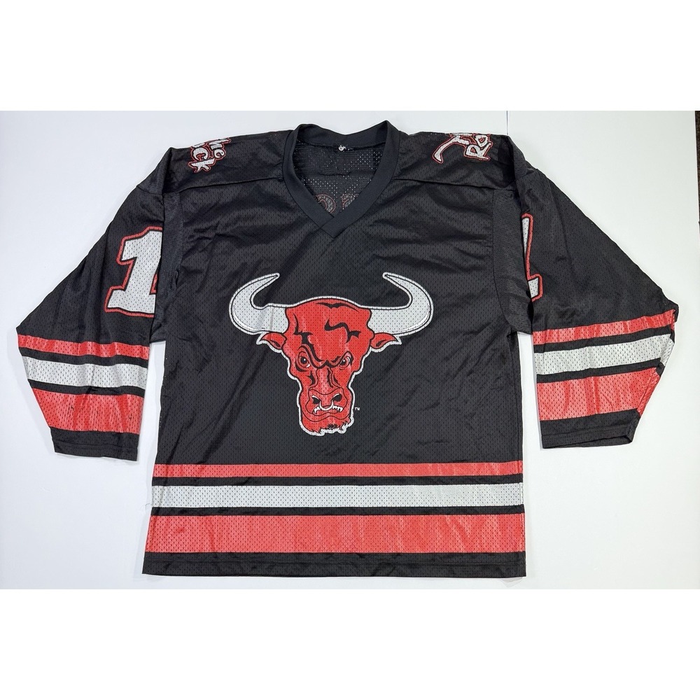 Vintage 90s WWF The Rock Bulls Hockey Jersey People's Champ
